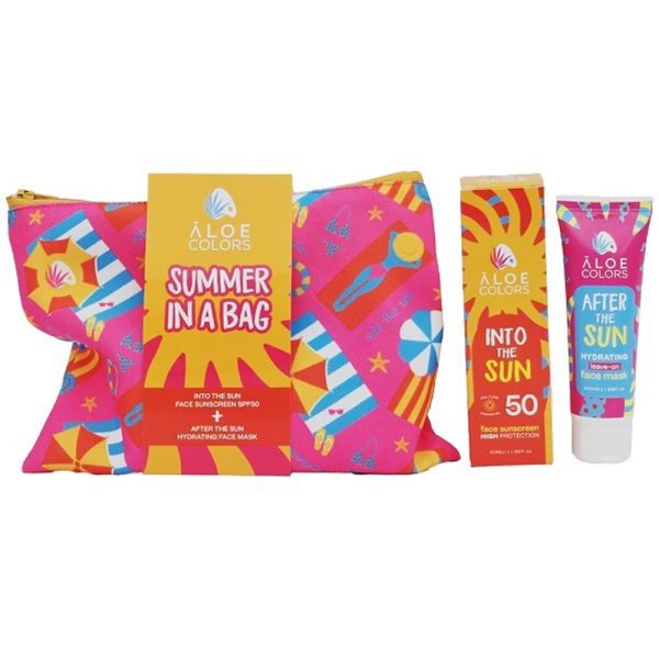 ALOE COLORS Νεσεσέρ με αντιηλιακή κρέμα προσώπου SPF50 50ml & After Sun μάσκα προσώπου 50ml