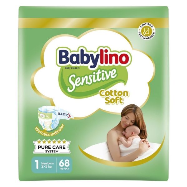 BABYLINO Πάνες με Αυτοκόλλητο Sensitive Cotton Soft No. 1 για 2-5kg 68τμχ