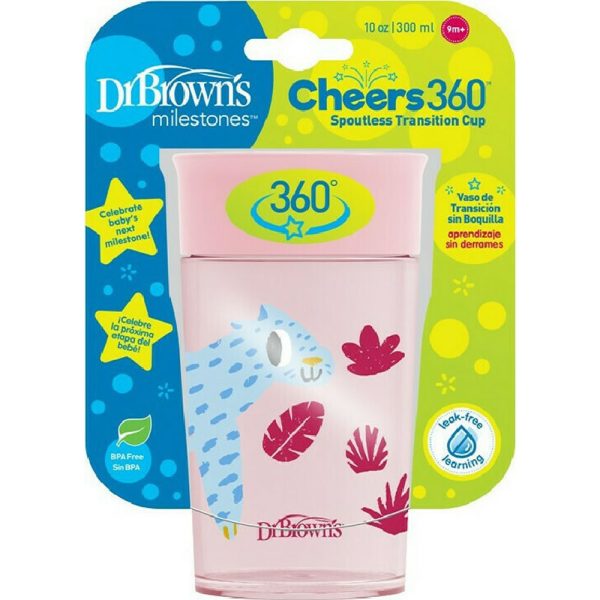 DR BROWN'S Παιδικό Ποτηράκι "Cheers 360° " από Πλαστικό Ροζ 300ml για 9m+