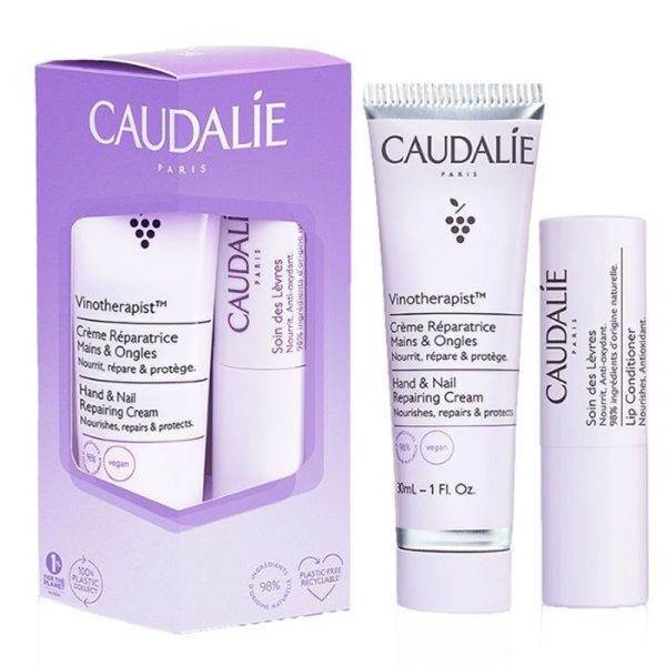 CAUDALIE Vinotherapist Hand & Nail Repairing Cream Ενυδατική Κρέμα Χεριών, 30ml & Lip Conditioner Ενυδάτωση Χειλιών, 4.5gr